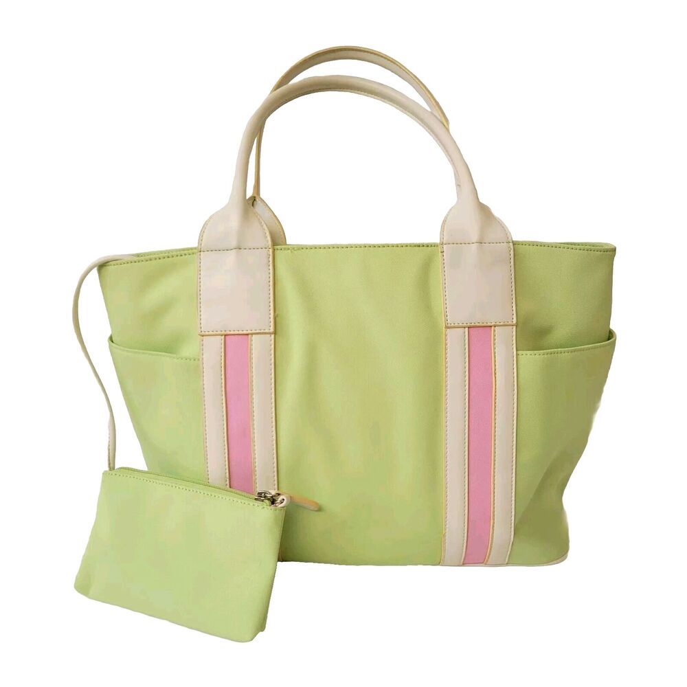 Sonoma Green/Pink Canvas Life Style Tote Bag With Pouch